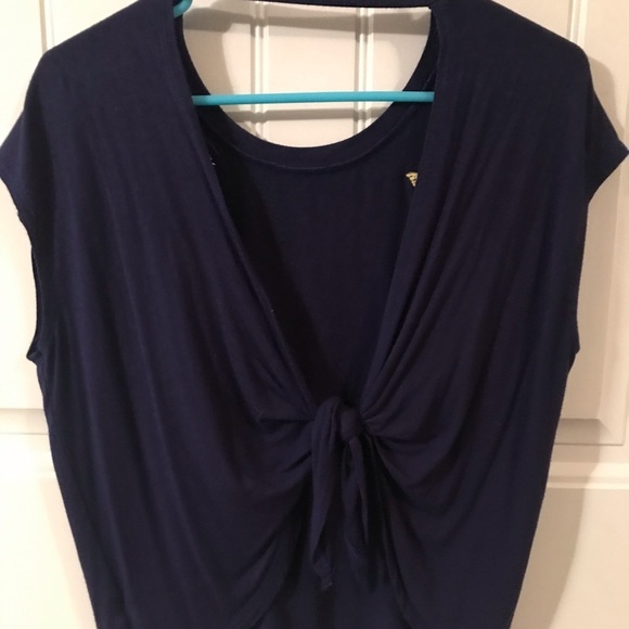 Navy Blue hummingbird Crop Top w/ open back - Picture 3 of 5